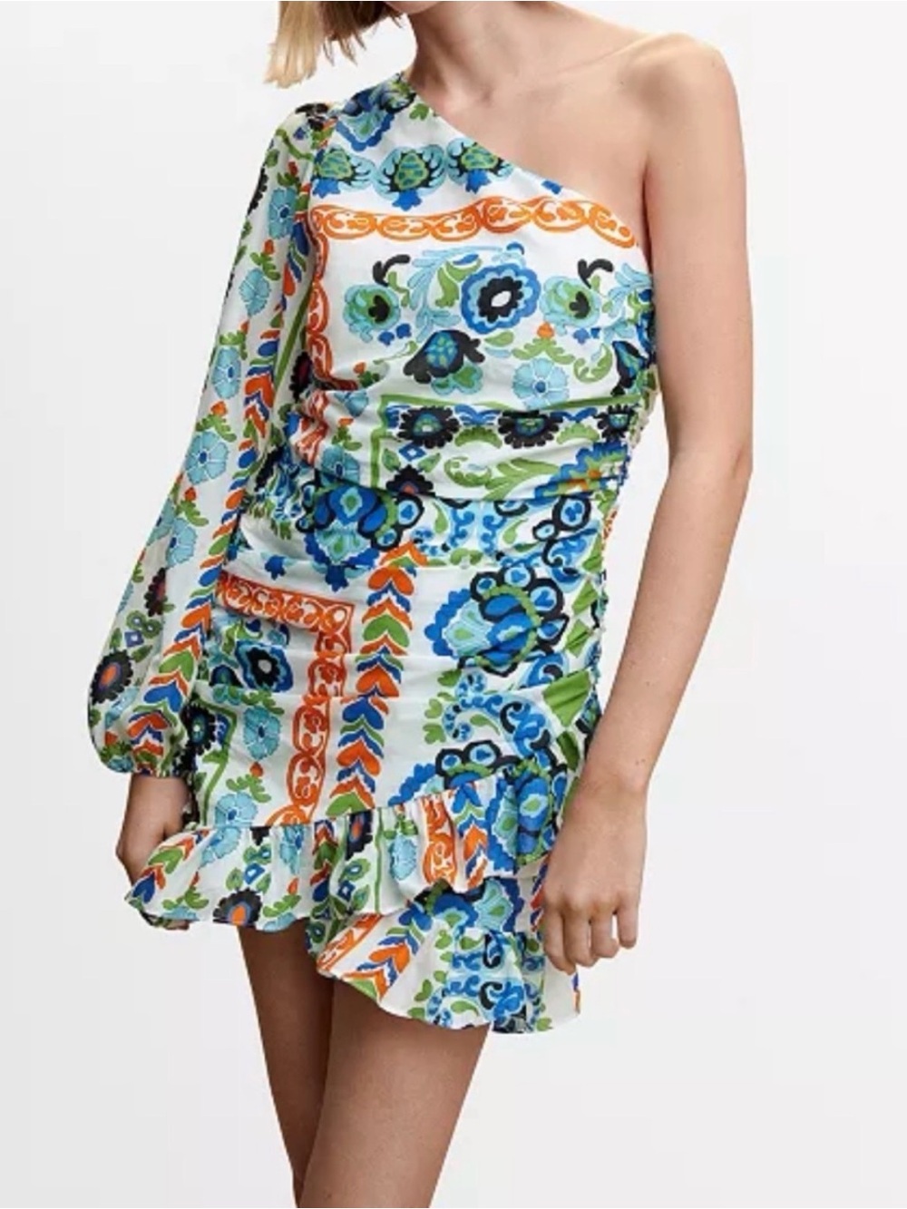 Mango MNG Patterned Assymetrical Mini Dress Vacation Amalfi Small